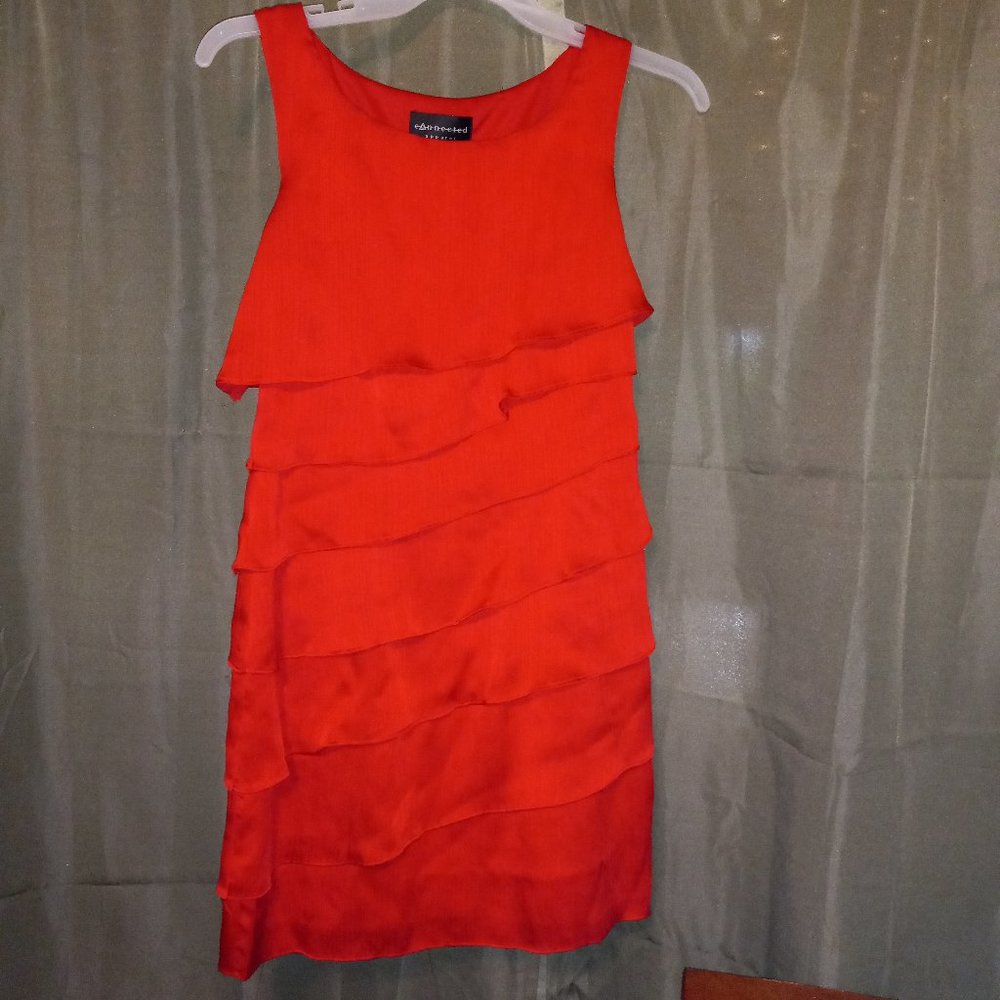 Bright Cherry Red Asymmetrical Ruffled Layered Tank Top Formal Dress